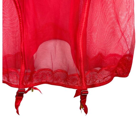 Victoria’s Secret lingerie garter lace red holidays sheer bows 34B - Picture 2 of 5